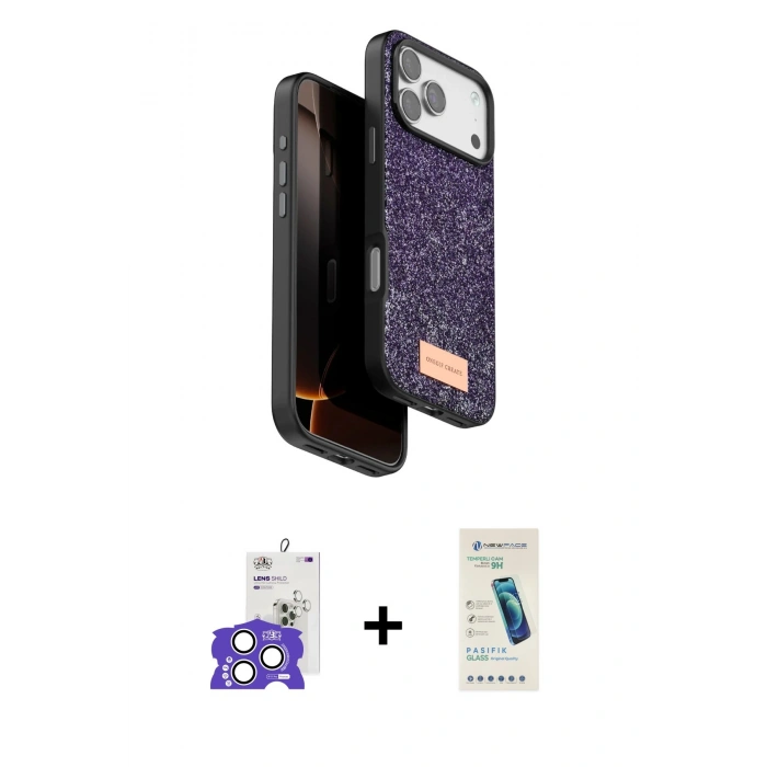 MARSİLYAN™- iPhone 17 Pro Max Kılıf Vadi Klasik Serisi - Şeffaf Pasifik Cam Ekran Koruyucu + Bilvis Titan Kamera Lens - GS