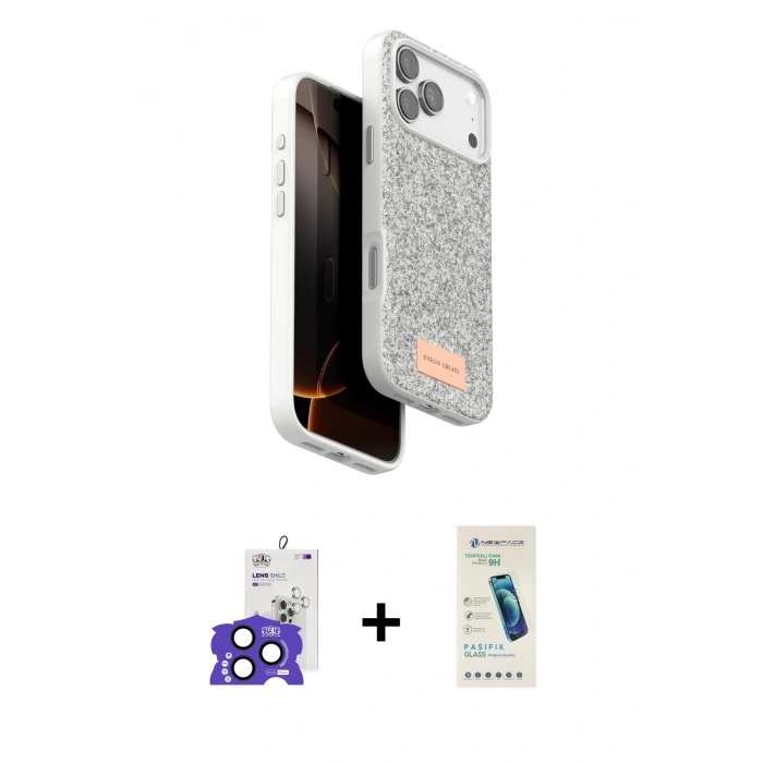 MARSİLYAN™- iPhone 17 Pro Max Kılıf Vadi Klasik Serisi - Şeffaf Pasifik Cam Ekran Koruyucu + Bilvis Titan Kamera Lens - LT