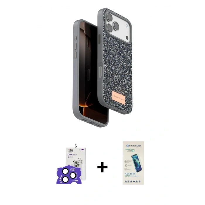MARSİLYAN™- iPhone 17 Pro Max Kılıf Vadi Klasik Serisi - Şeffaf Pasifik Cam Ekran Koruyucu + Bilvis Titan Kamera Lens - LT