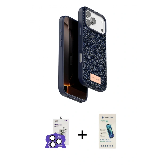 MARSİLYAN™- iPhone 17 Pro Max Kılıf Vadi Klasik Serisi - Şeffaf Pasifik Cam Ekran Koruyucu + Natural Grey Bilvis Titan Kamera Lens