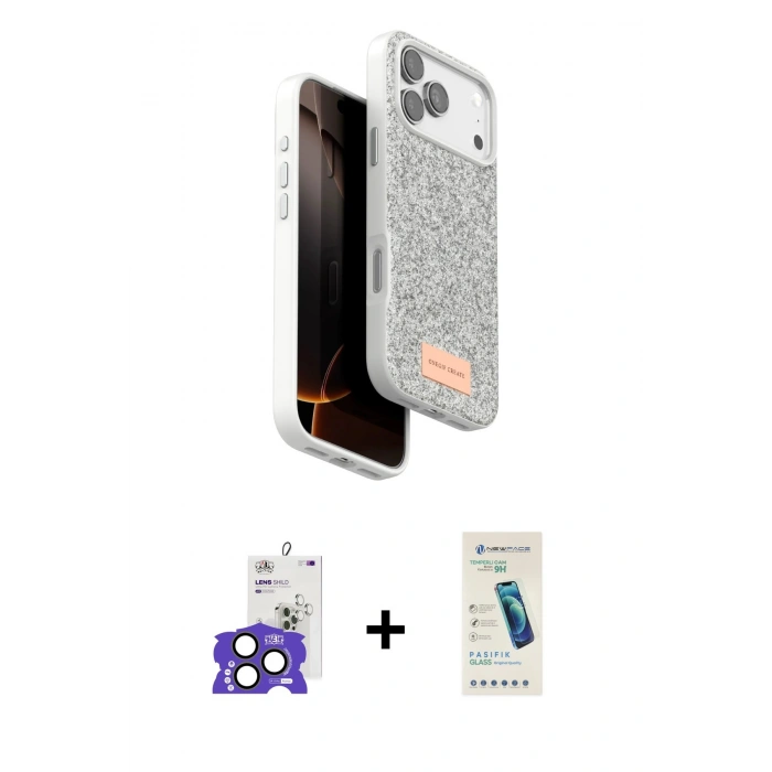 MARSİLYAN™- iPhone 17 Pro Max Kılıf Vadi Klasik Serisi - Şeffaf Pasifik Cam Ekran Koruyucu + Natural Grey Bilvis Titan Kamera Lens