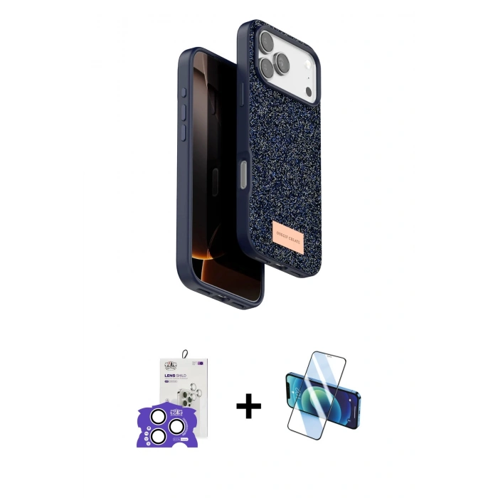 MARSİLYAN™- iPhone 17 Pro Max Kılıf Vadi Klasik Serisi - Siyah 3D Antistatik Cam Ekran Koruyucu + Bilvis Titan Kamera Lens - GS