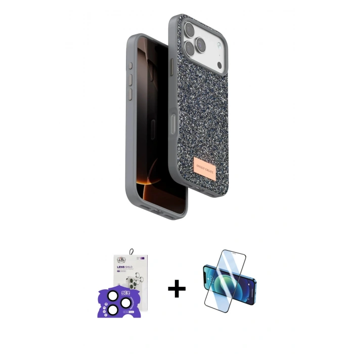 MARSİLYAN™- iPhone 17 Pro Max Kılıf Vadi Klasik Serisi - Siyah 3D Antistatik Cam Ekran Koruyucu + Bilvis Titan Kamera Lens - LT