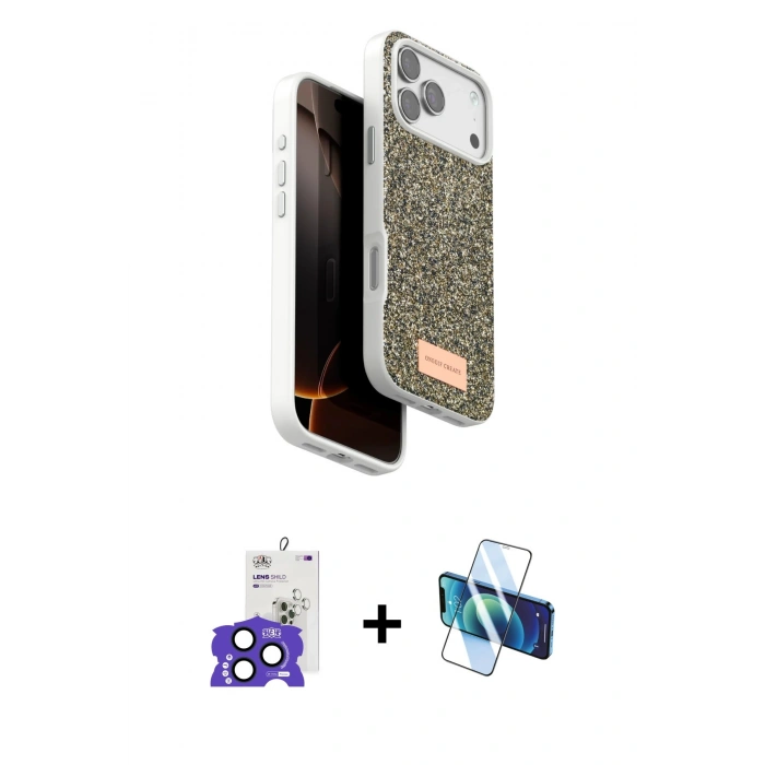 MARSİLYAN™- iPhone 17 Pro Max Kılıf Vadi Klasik Serisi - Siyah 3D Antistatik Cam Ekran Koruyucu + Bilvis Titan Kamera Lens - LT