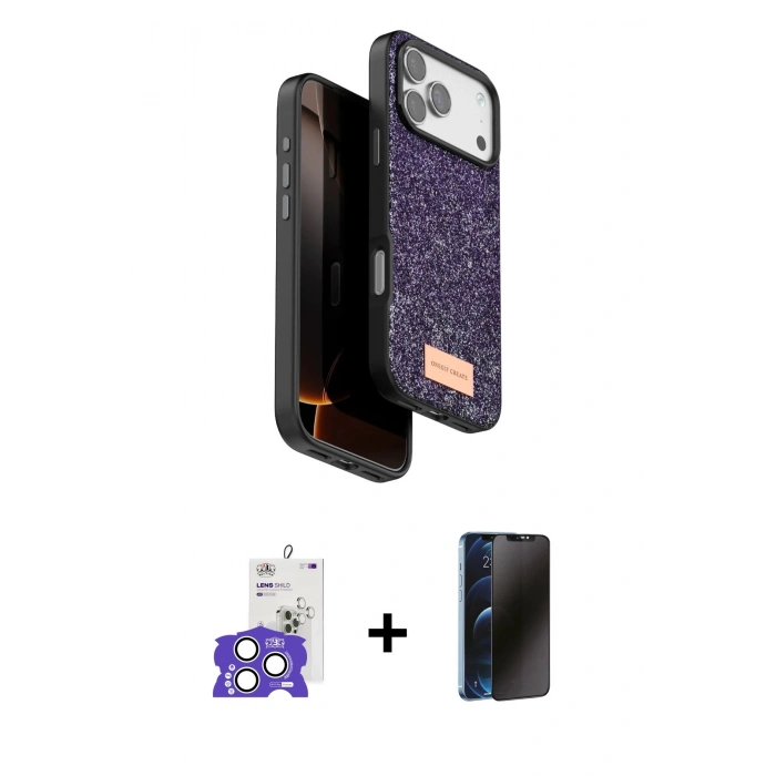 MARSİLYAN™- iPhone 17 Pro Max Kılıf Vadi Klasik Serisi - Siyah 3D Antistatik Hayalet Cam Ekran Koruyucu + Bilvis Titan Kamera Lens - GS