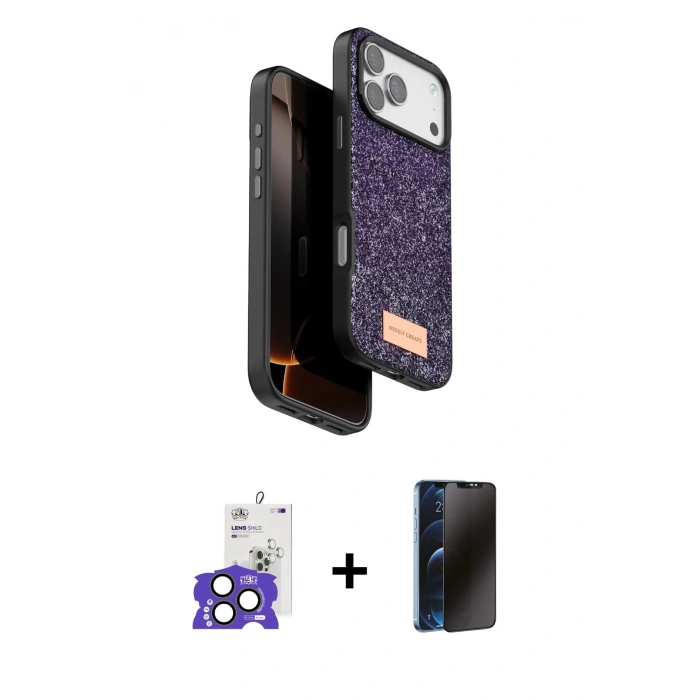 MARSİLYAN™- iPhone 17 Pro Max Kılıf Vadi Klasik Serisi - Siyah 3D Antistatik Hayalet Cam Ekran Koruyucu + Bilvis Titan Kamera Lens - NLGY