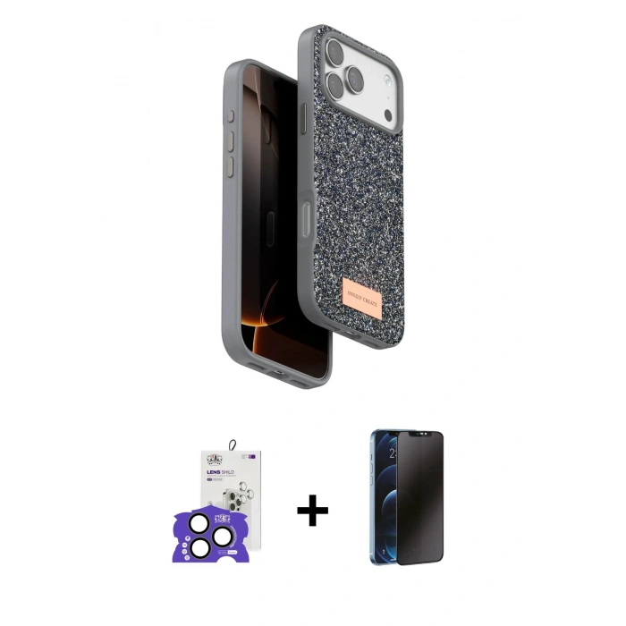 MARSİLYAN™- iPhone 17 Pro Max Kılıf Vadi Klasik Serisi - Siyah 3D Antistatik Hayalet Cam Ekran Koruyucu + Bilvis Titan Kamera Lens - NLGY