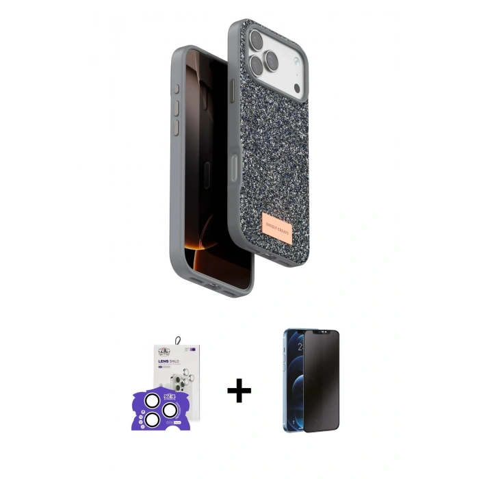 MARSİLYAN™- iPhone 17 Pro Max Kılıf Vadi Klasik Serisi - Siyah 3D Antistatik Hayalet Cam Ekran Koruyucu + Bilvis Titan Kamera Lens - GS