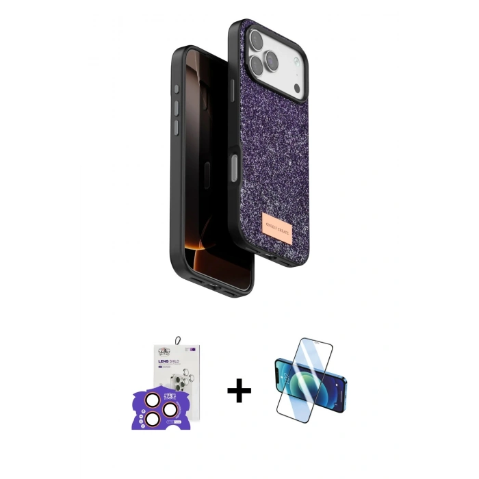 MARSİLYAN™- iPhone 17 Pro Max Kılıf Vadi Klasik Serisi - Siyah 3D Antistatik Seramik Nano Ekran Koruyucu + Bilvis Titan Kamera Lens - TU