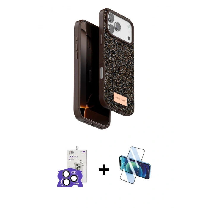 MARSİLYAN™- iPhone 17 Pro Max Kılıf Vadi Klasik Serisi - Siyah 3D Antistatik Seramik Nano Ekran Koruyucu + Natural Grey Bilvis Titan Kamera Lens