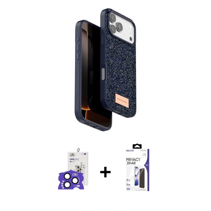 MARSİLYAN™- iPhone 17 Pro Max Kılıf Vadi Klasik Serisi - Siyah Bilvis 3X AR Hayalet Cam Ekran Koruyucu + Bilvis Titan Kamera Lens - LT