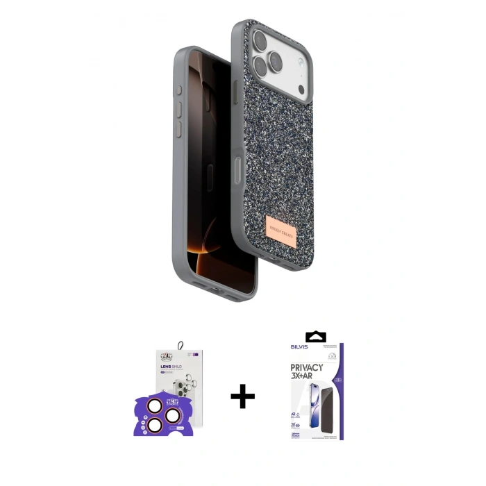 MARSİLYAN™- iPhone 17 Pro Max Kılıf Vadi Klasik Serisi - Siyah Bilvis 3X AR Hayalet Cam Ekran Koruyucu + Bilvis Titan Kamera Lens - TU