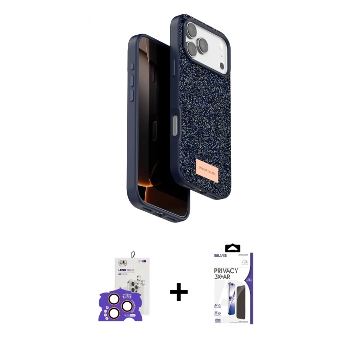 MARSİLYAN™- iPhone 17 Pro Max Kılıf Vadi Klasik Serisi - Siyah Bilvis 3X AR Hayalet Cam Ekran Koruyucu + Bilvis Titan Kamera Lens - TU