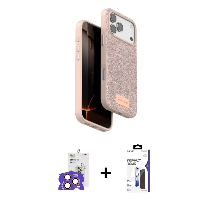 MARSİLYAN™- iPhone 17 Pro Max Kılıf Vadi Klasik Serisi - Siyah Bilvis 3X AR Hayalet Cam Ekran Koruyucu + Bilvis Titan Kamera Lens - TU