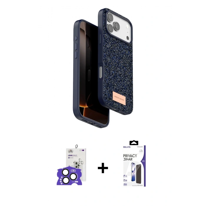 MARSİLYAN™- iPhone 17 Pro Max Kılıf Vadi Klasik Serisi - Siyah Bilvis 3X AR Hayalet Cam Ekran Koruyucu + Bilvis Titan Kamera Lens - NLGY