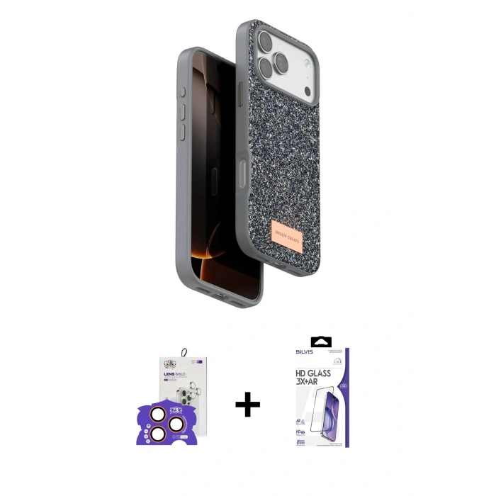 MARSİLYAN™- iPhone 17 Pro Max Kılıf Vadi Klasik Serisi - Siyah Bilvis 3X AR HD Cam Ekran Koruyucu + Bilvis Titan Kamera Lens - TU