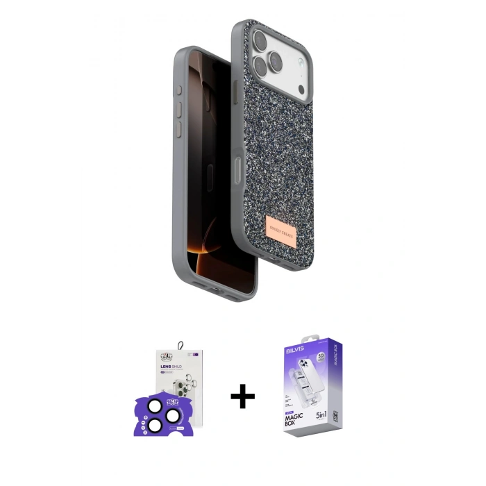 MARSİLYAN™- iPhone 17 Pro Max Kılıf Vadi Klasik Serisi - Siyah Bilvis 5in1 3D Magic Cam Ekran Koruyucu + Bilvis Titan Kamera Lens - LT