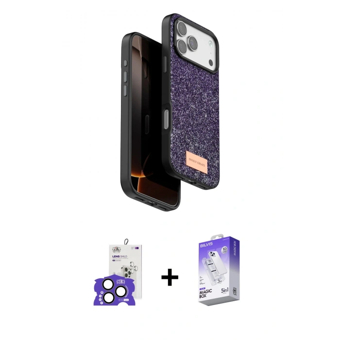 MARSİLYAN™- iPhone 17 Pro Max Kılıf Vadi Klasik Serisi - Siyah Bilvis 5in1 3D Magic Cam Ekran Koruyucu + Bilvis Titan Kamera Lens - NLGY