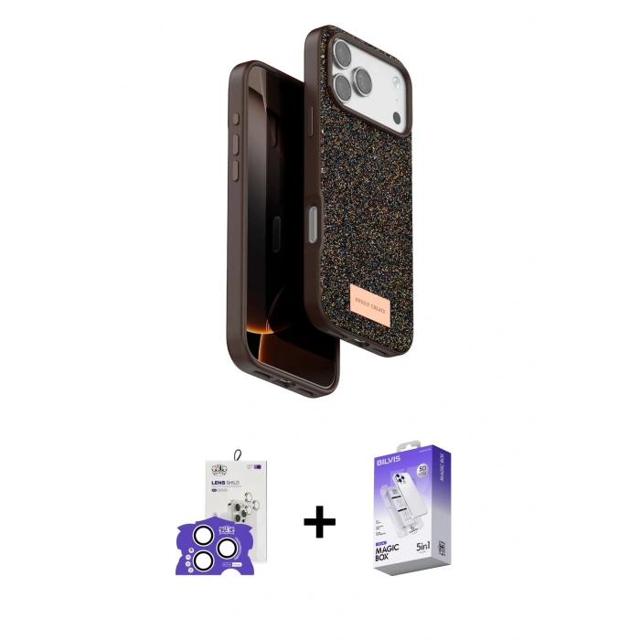 MARSİLYAN™- iPhone 17 Pro Max Kılıf Vadi Klasik Serisi - Siyah Bilvis 5in1 3D Magic Cam Ekran Koruyucu + Bilvis Titan Kamera Lens - GS