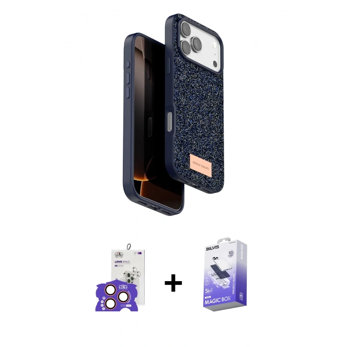 MARSİLYAN™- iPhone 17 Pro Max Kılıf Vadi Klasik Serisi - Siyah Bilvis 5in1 5D Magic Hayalet Cam Ekran Koruyucu + Bilvis Titan Kamera Lens - TU