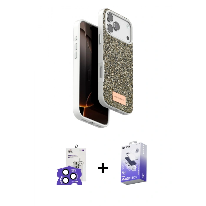 MARSİLYAN™- iPhone 17 Pro Max Kılıf Vadi Klasik Serisi - Siyah Bilvis 5in1 5D Magic Hayalet Cam Ekran Koruyucu + Bilvis Titan Kamera Lens - LT