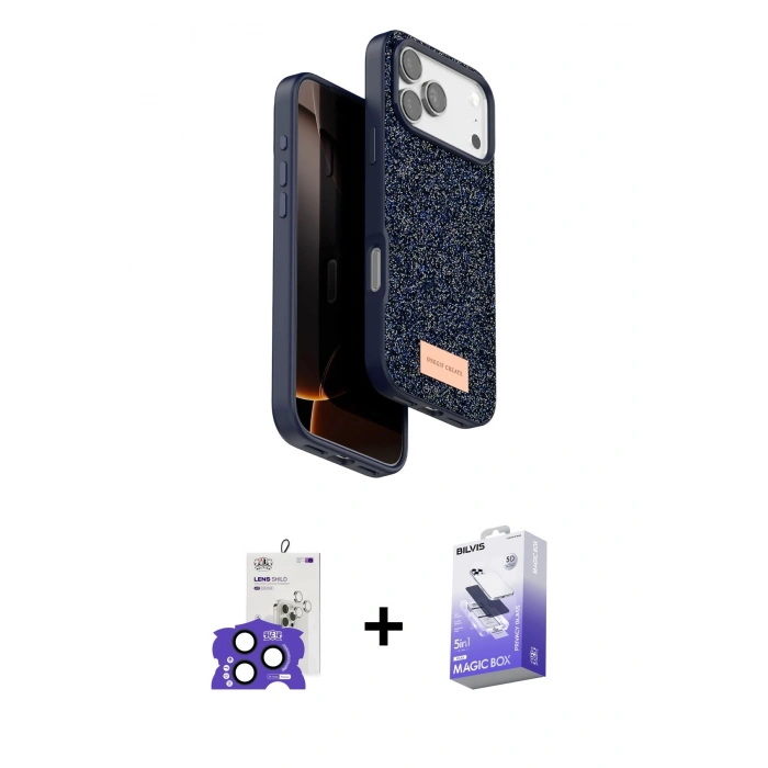 MARSİLYAN™- iPhone 17 Pro Max Kılıf Vadi Klasik Serisi - Siyah Bilvis 5in1 5D Magic Hayalet Cam Ekran Koruyucu + Bilvis Titan Kamera Lens - LT