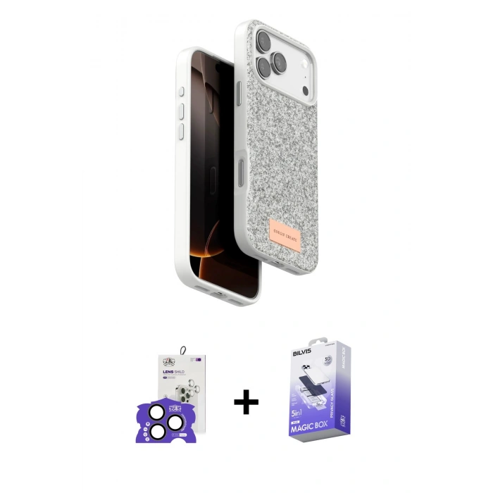 MARSİLYAN™- iPhone 17 Pro Max Kılıf Vadi Klasik Serisi - Siyah Bilvis 5in1 5D Magic Hayalet Cam Ekran Koruyucu + Natural Grey Bilvis Titan Kamera Lens