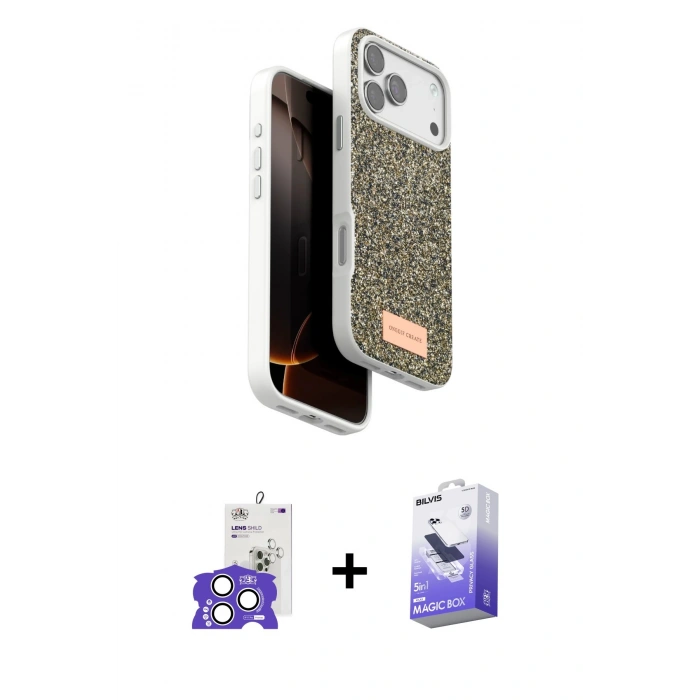MARSİLYAN™- iPhone 17 Pro Max Kılıf Vadi Klasik Serisi - Siyah Bilvis 5in1 5D Magic Hayalet Cam Ekran Koruyucu + Gümüş Bilvis Titan Kamera Lens