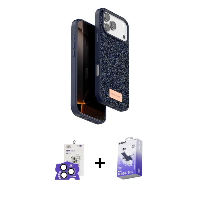 MARSİLYAN™- iPhone 17 Pro Max Kılıf Vadi Klasik Serisi - Siyah Bilvis 5in1 5D Magic Hayalet Cam Ekran Koruyucu + Natural Grey Bilvis Titan Kamera Lens