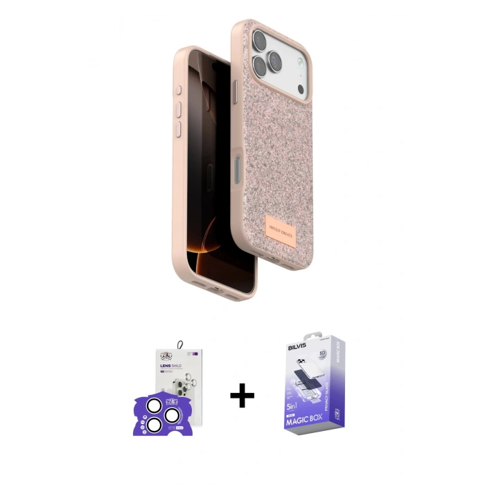 MARSİLYAN™- iPhone 17 Pro Max Kılıf Vadi Klasik Serisi - Siyah Bilvis 5in1 5D Magic Hayalet Cam Ekran Koruyucu + Gümüş Bilvis Titan Kamera Lens