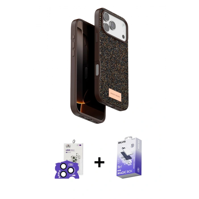 MARSİLYAN™- iPhone 17 Pro Max Kılıf Vadi Klasik Serisi - Siyah Bilvis 5in1 5D Magic Hayalet Cam Ekran Koruyucu + Bilvis Titan Kamera Lens - LT