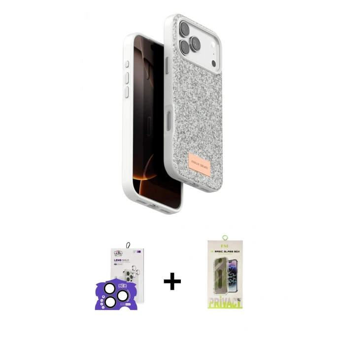 MARSİLYAN™- iPhone 17 Pro Max Kılıf Vadi Klasik Serisi - Siyah Joko Magic 5D Hayalet Cam + Natural Grey Bilvis Titan Kamera Lens
