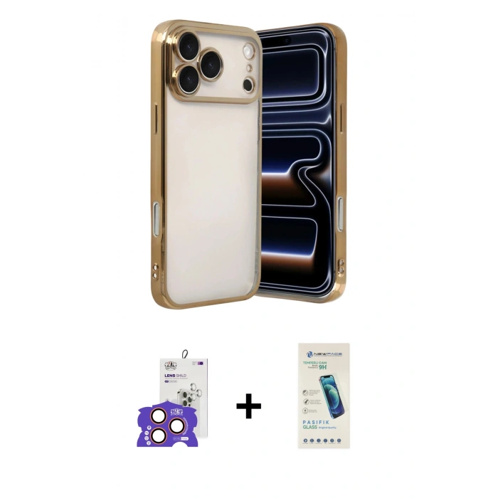 MARSİLYAN™- iPhone 17 Pro Max Kılıf Vadi Minimal - Şeffaf Pasifik Cam Ekran Koruyucu + Bilvis Titan Kamera Lens - TU