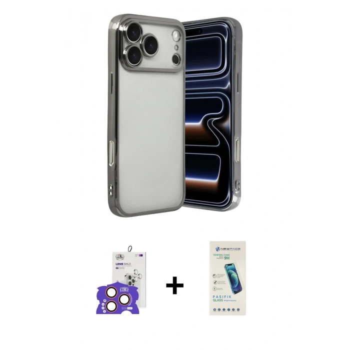 MARSİLYAN™- iPhone 17 Pro Max Kılıf Vadi Minimal - Şeffaf Pasifik Cam Ekran Koruyucu + Bilvis Titan Kamera Lens - TU