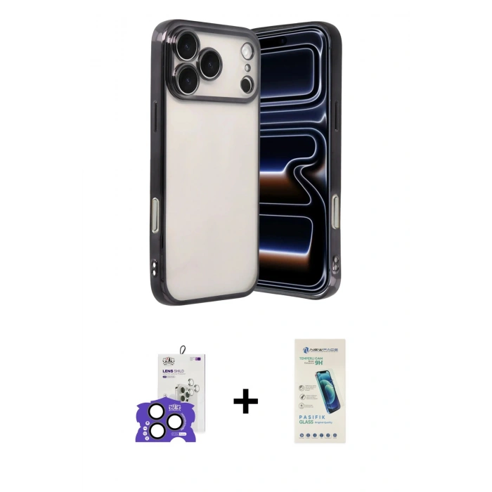 MARSİLYAN™- iPhone 17 Pro Max Kılıf Vadi Minimal - Şeffaf Pasifik Cam Ekran Koruyucu + Bilvis Titan Kamera Lens - NLGY