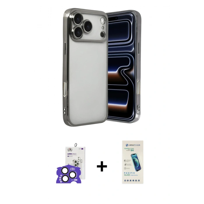 MARSİLYAN™- iPhone 17 Pro Max Kılıf Vadi Minimal - Şeffaf Pasifik Cam Ekran Koruyucu + Bilvis Titan Kamera Lens - NLGY