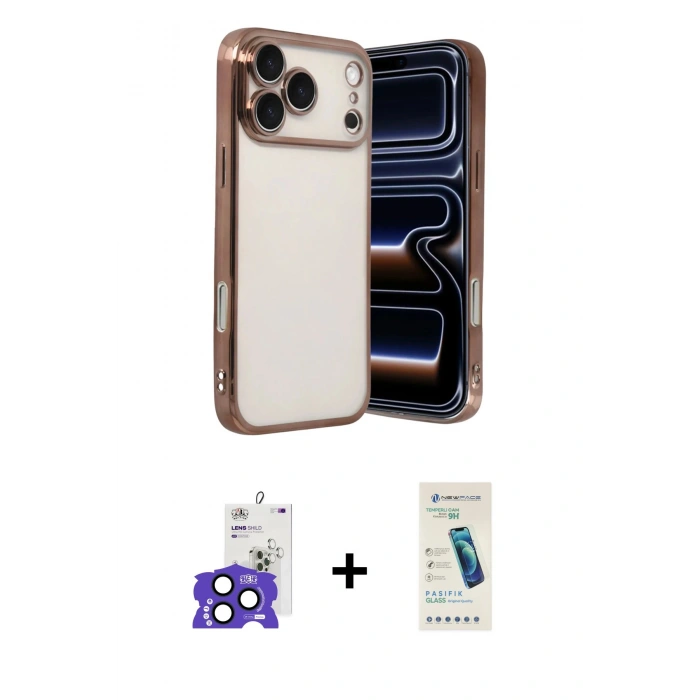 MARSİLYAN™- iPhone 17 Pro Max Kılıf Vadi Minimal - Şeffaf Pasifik Cam Ekran Koruyucu + Lacivert Bilvis Titan Kamera Lens