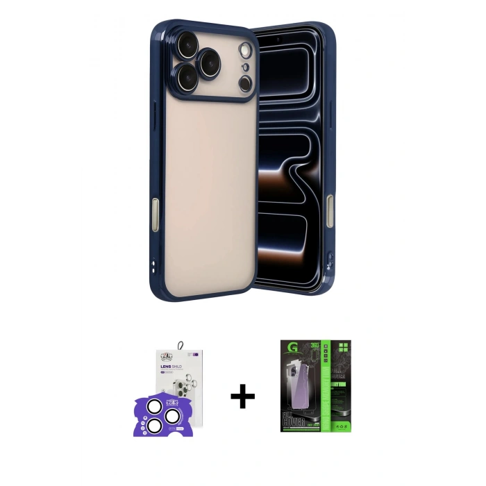 MARSİLYAN™- iPhone 17 Pro Max Kılıf Vadi Minimal - Siyah 360 Mat Full Body Arka Koruyucu + Bilvis Titan Kamera Lens - GS