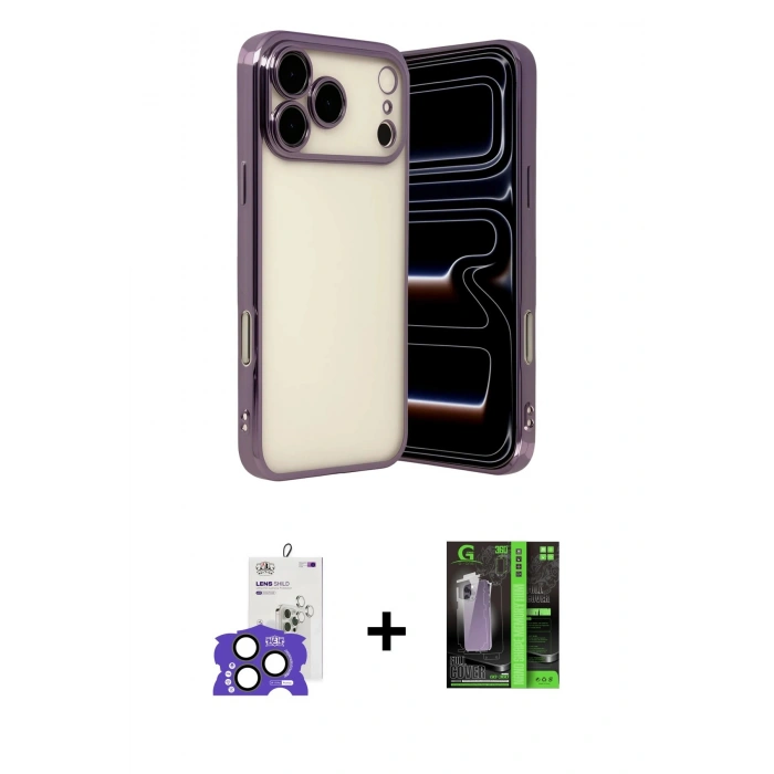 MARSİLYAN™- iPhone 17 Pro Max Kılıf Vadi Minimal - Siyah 360 Mat Full Body Arka Koruyucu + Bilvis Titan Kamera Lens - NLGY