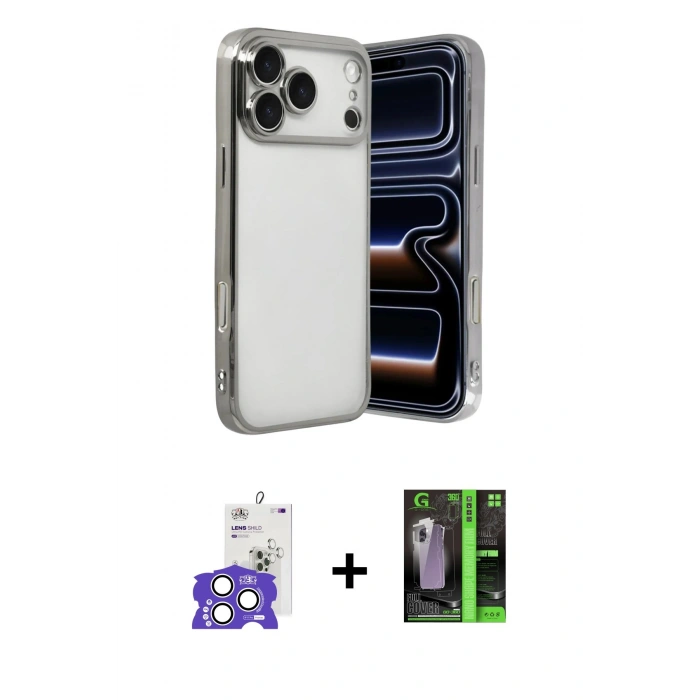 MARSİLYAN™- iPhone 17 Pro Max Kılıf Vadi Minimal - Siyah 360 Mat Full Body Arka Koruyucu + Bilvis Titan Kamera Lens - GS