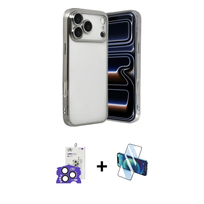 MARSİLYAN™- iPhone 17 Pro Max Kılıf Vadi Minimal - Siyah 3D Antistatik Cam Ekran Koruyucu + Bilvis Titan Kamera Lens - NLGY