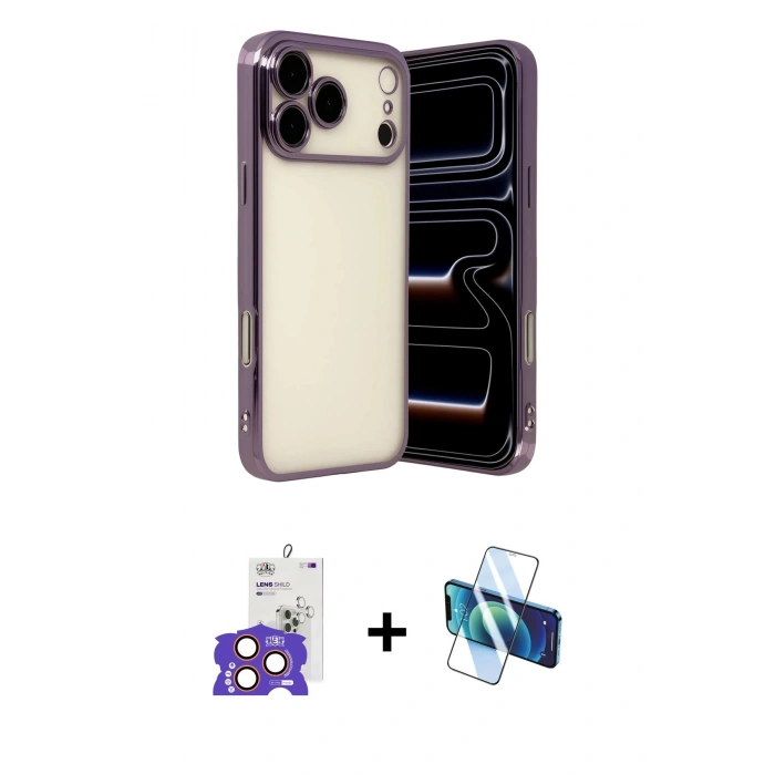 MARSİLYAN™- iPhone 17 Pro Max Kılıf Vadi Minimal - Siyah 3D Antistatik Cam Ekran Koruyucu + Bilvis Titan Kamera Lens - TU