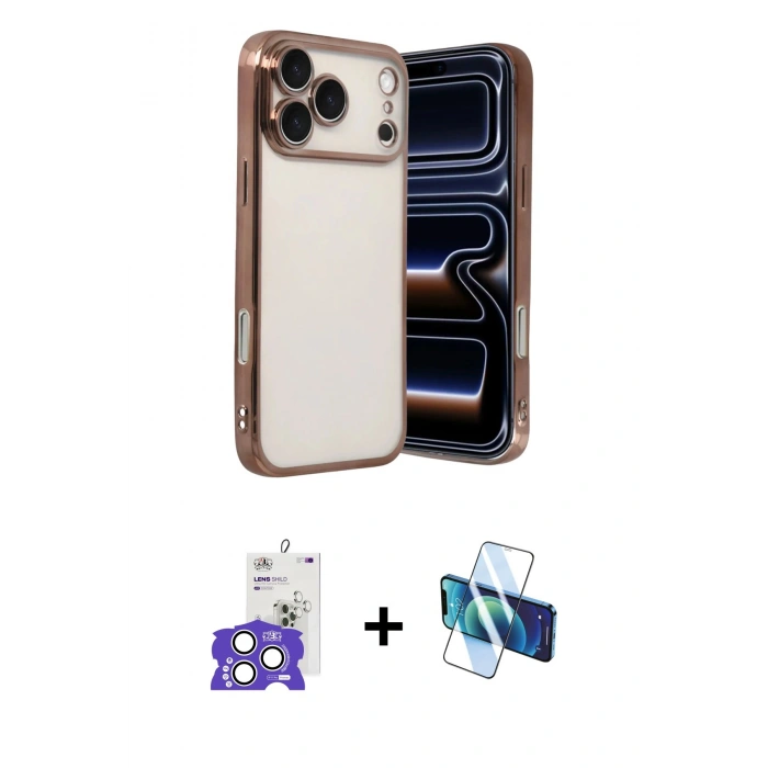 MARSİLYAN™- iPhone 17 Pro Max Kılıf Vadi Minimal - Siyah 3D Antistatik Cam Ekran Koruyucu + Bilvis Titan Kamera Lens - GS
