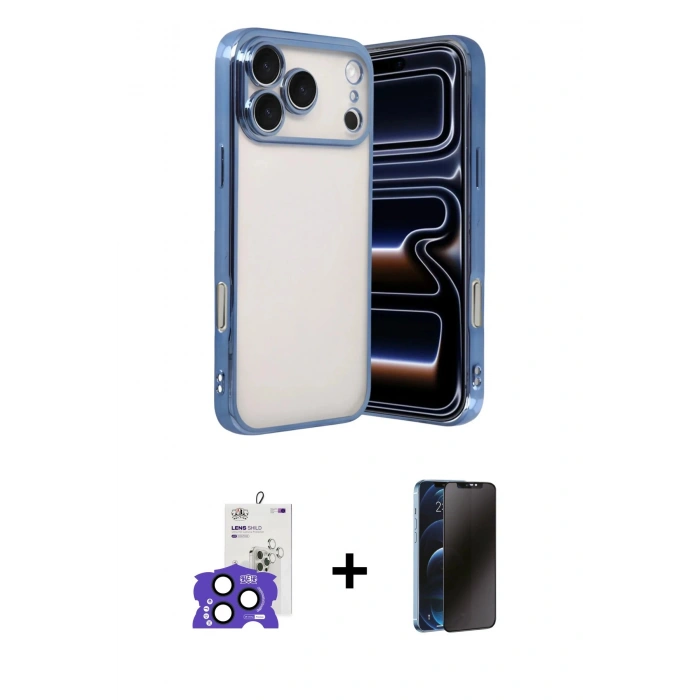 MARSİLYAN™- iPhone 17 Pro Max Kılıf Vadi Minimal - Siyah 3D Antistatik Hayalet Cam Ekran Koruyucu + Bilvis Titan Kamera Lens - LT