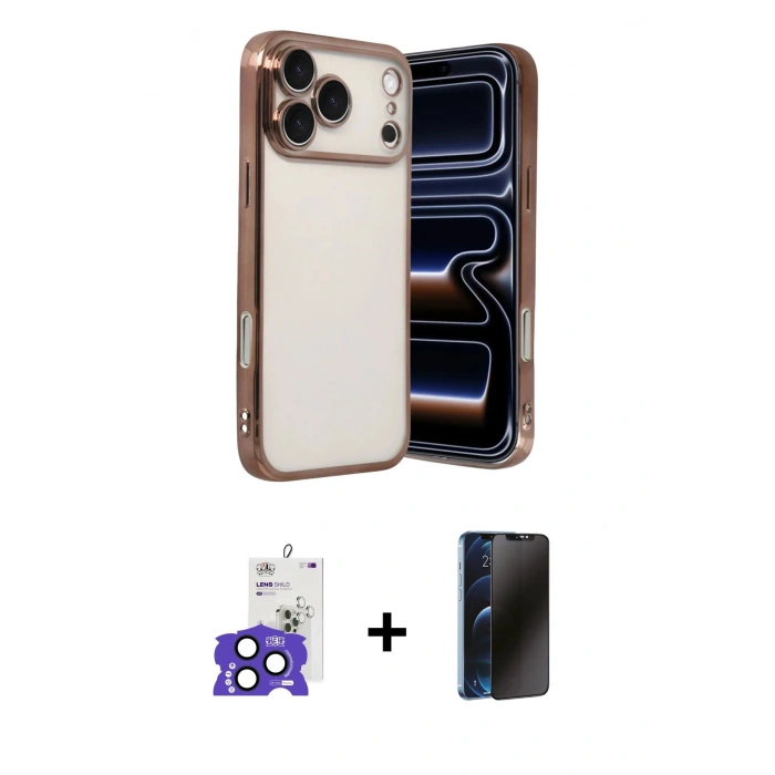 MARSİLYAN™- iPhone 17 Pro Max Kılıf Vadi Minimal - Siyah 3D Antistatik Hayalet Cam Ekran Koruyucu + Bilvis Titan Kamera Lens - LT