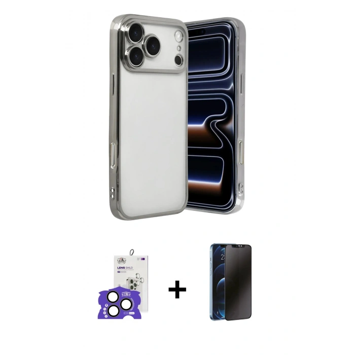 MARSİLYAN™- iPhone 17 Pro Max Kılıf Vadi Minimal - Siyah 3D Antistatik Hayalet Cam Ekran Koruyucu + Bilvis Titan Kamera Lens - NLGY