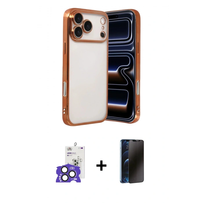 MARSİLYAN™- iPhone 17 Pro Max Kılıf Vadi Minimal - Siyah 3D Antistatik Hayalet Cam Ekran Koruyucu + Bilvis Titan Kamera Lens - NLGY