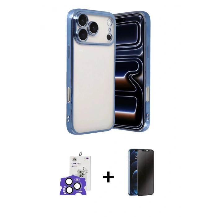MARSİLYAN™- iPhone 17 Pro Max Kılıf Vadi Minimal - Siyah 3D Antistatik Hayalet Cam Ekran Koruyucu + Bilvis Titan Kamera Lens - NLGY