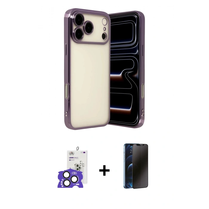 MARSİLYAN™- iPhone 17 Pro Max Kılıf Vadi Minimal - Siyah 3D Antistatik Hayalet Cam Ekran Koruyucu + Bilvis Titan Kamera Lens - NLGY
