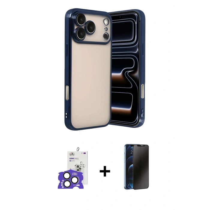 MARSİLYAN™- iPhone 17 Pro Max Kılıf Vadi Minimal - Siyah 3D Antistatik Hayalet Cam Ekran Koruyucu + Bilvis Titan Kamera Lens - NLGY